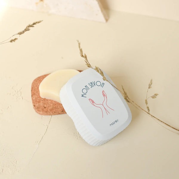 Boîte à savons avec base liège pour transporter vos savons et shampoings solides. Gris-Bleu. MAMIK