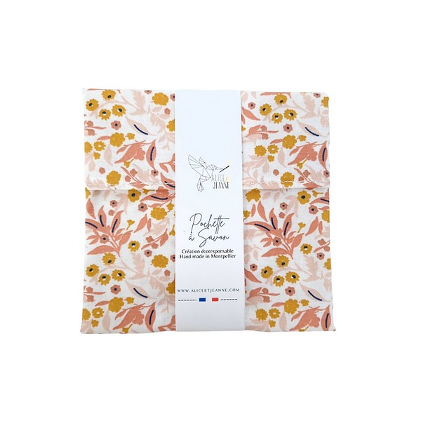 Pochette à savon en coton enduit. Cousue main. Fabriquée en France